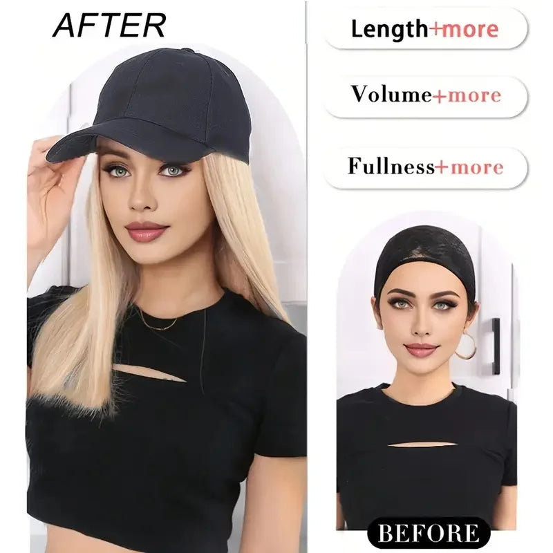 Synthetic 18Inch Long Straight Sports Style Baseball Hat Cap Wigs  Adjustable Comfortable Hair Extension for Women Daily Use