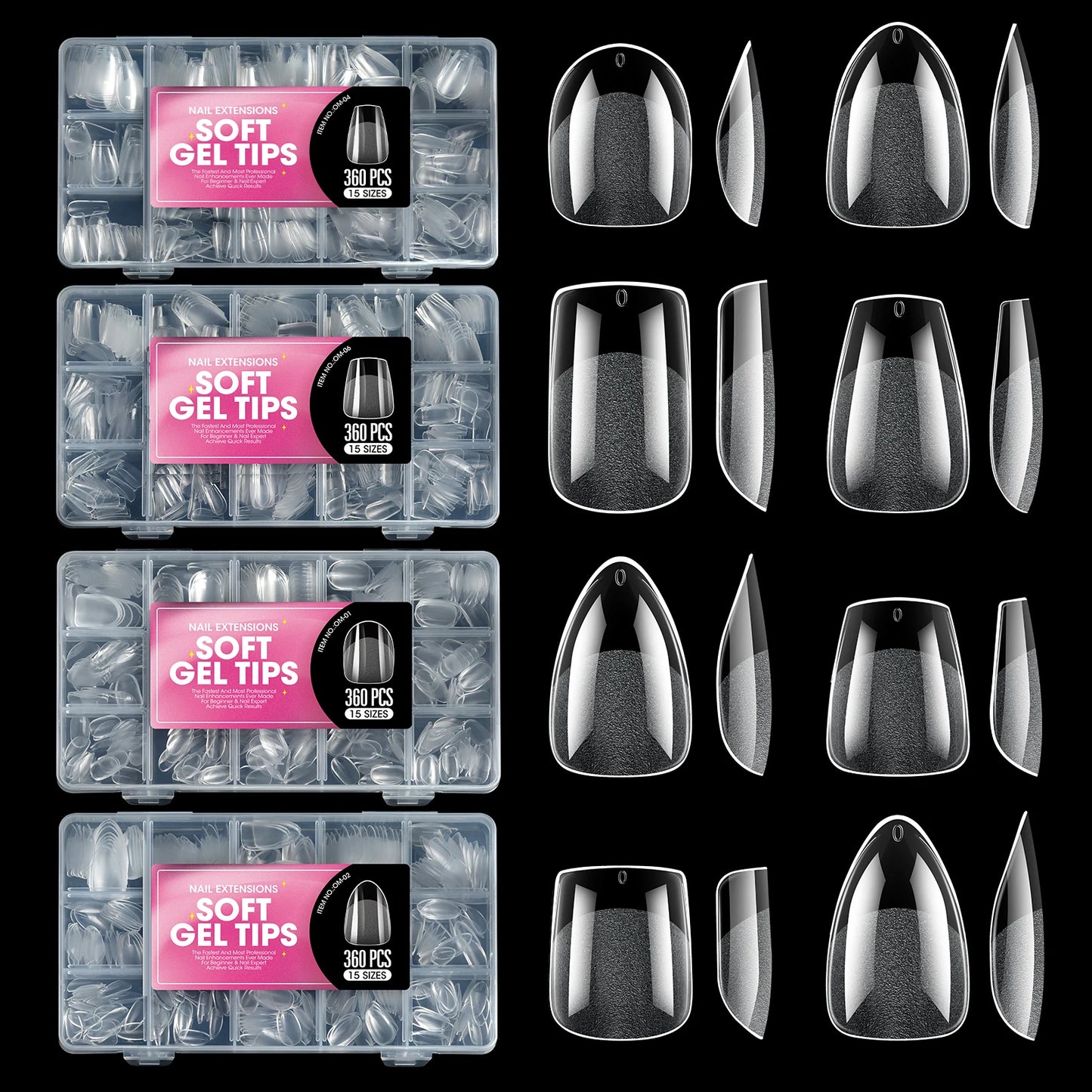 360pcs Soft Gel Nail Tips Semi-Matte Full Cover Almond Coffin Oval False Soak Off Gel Extension Tips Press On Nails Salon Home