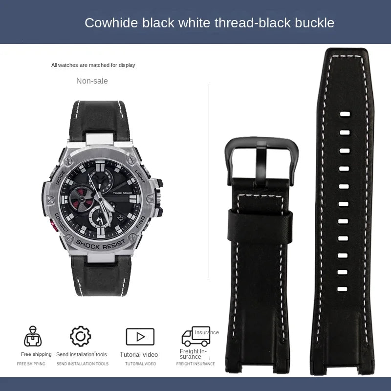 for Casio GST-S130/S110/S120/W130l/B100/W300 Strap Belt Genuine Leather Nylon Men's Watch Band Replacement bracelet Accessories