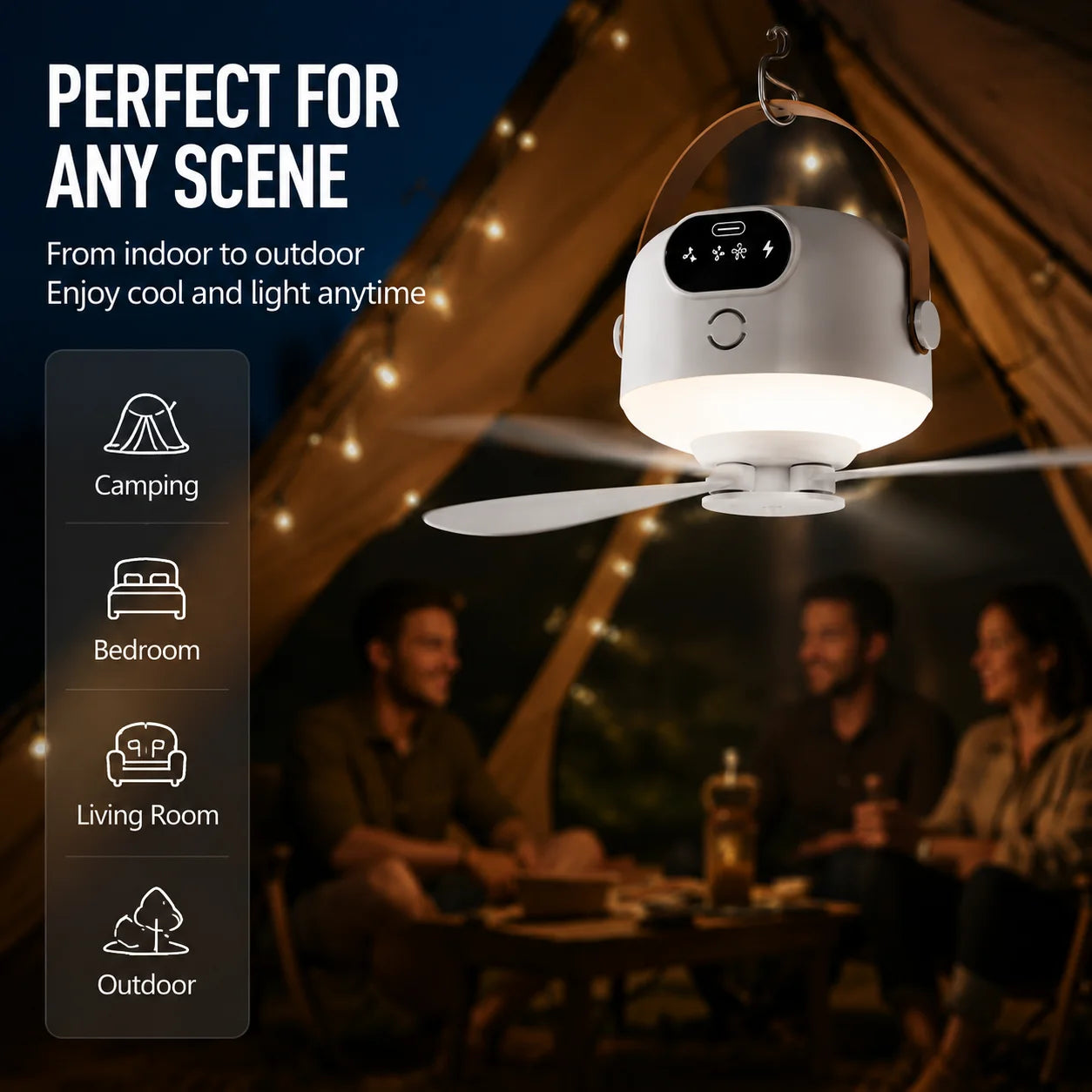 Ceiling Fan Portable Camping Tent Ceiling Canopy Fan 8000mah Rechargeable Wireless Fan Air Circulators with Remote Control Light