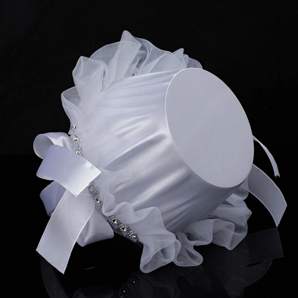 White Flower Girls Basket Simple Wedding Flower Basket  Bride Bridesmaid Hand Held Basket Wedding Ceremony Party Decorations