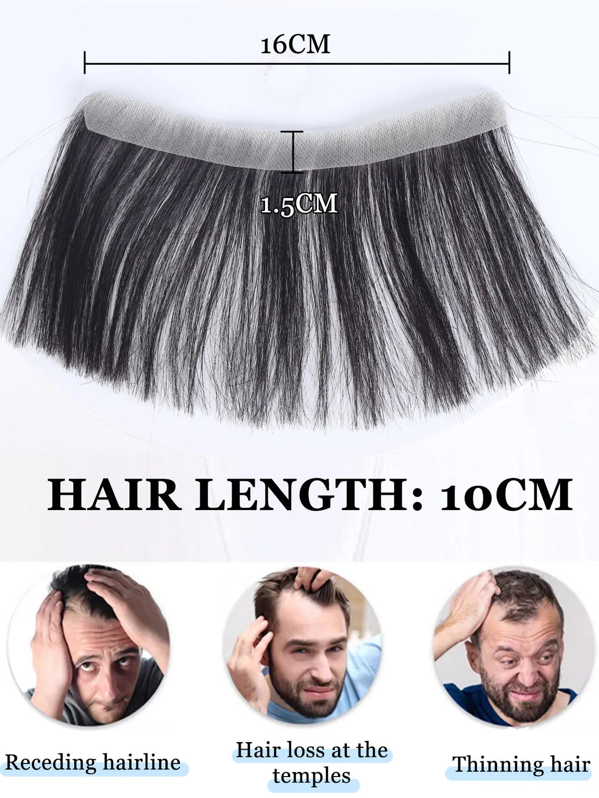 Forehead Patch 100% Human Hair Hairpiece Sideburns Toupee Invisible Seamless Ultra Thin Skin PU Men's Hairline Sideburn Patch