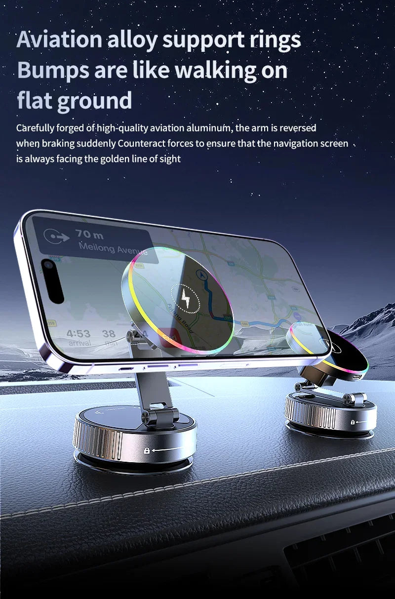 15W Vacuum Suction Magnetic Wireless Charger Car Phone Holder Mount 360 degree Rotatable Compatible with Smartphones for iPhone
