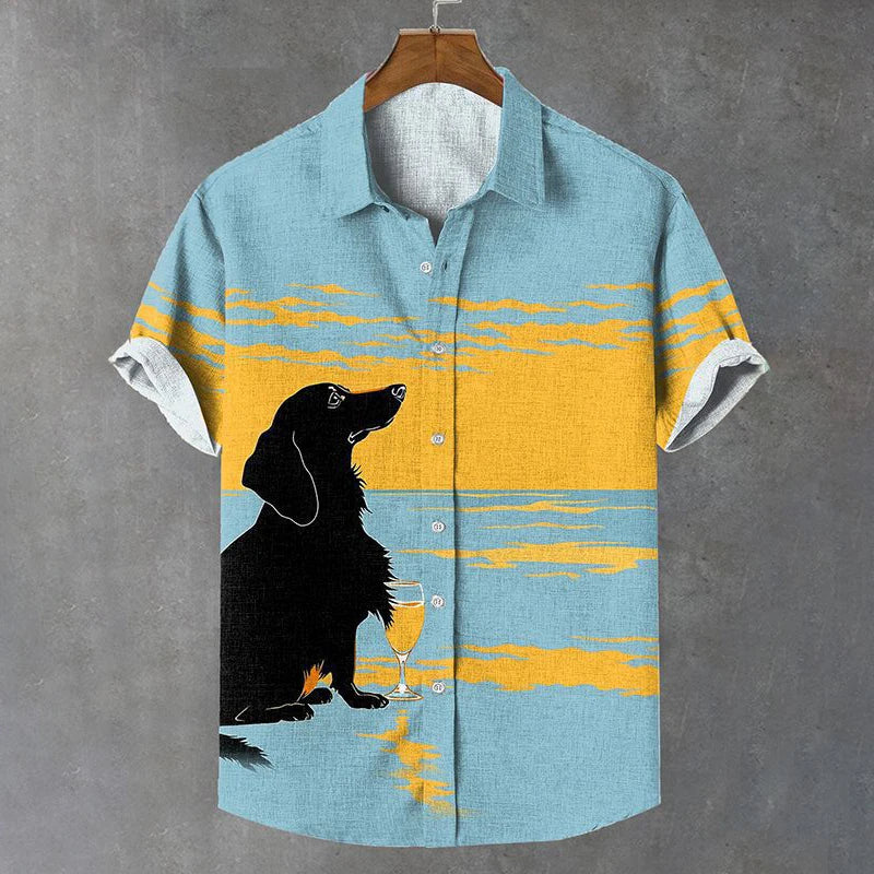 Summer Men's Shirt Animal Pattern Print Cat Shirts Casual Short Sleeve Streetwear Fashion Oversized Male Clothing Cardigan Top