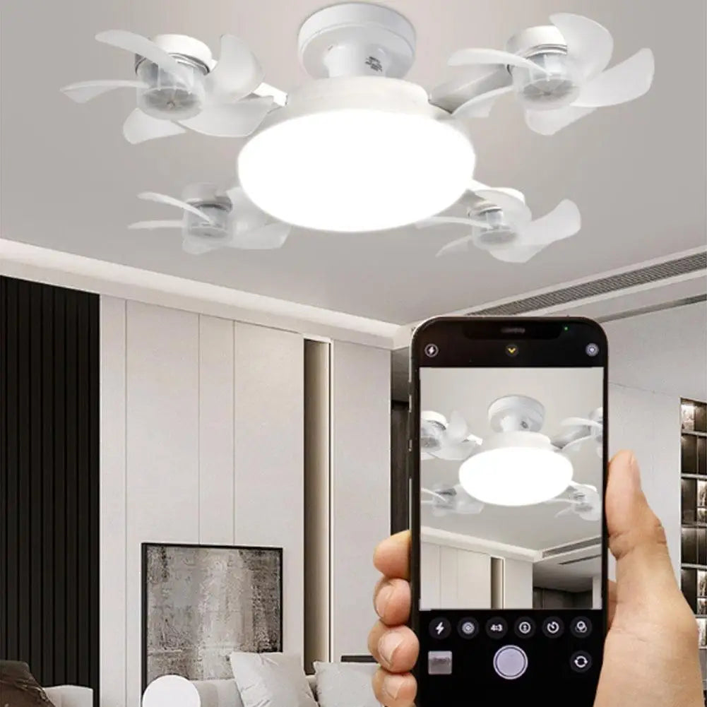 2026 New Drone Style Ceiling Fan Light E27 Base Remote Controlled Dimmable 3 Color LED Design Retractable Blades for Living Room