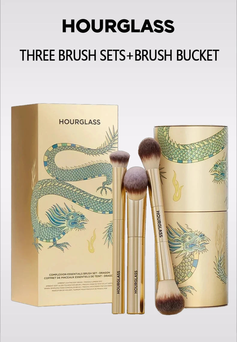 Hourglass Makeup Brush - 3piece Foundation Brush Loose Powder Brush Concealer Brush New Design + Brush Cartridge