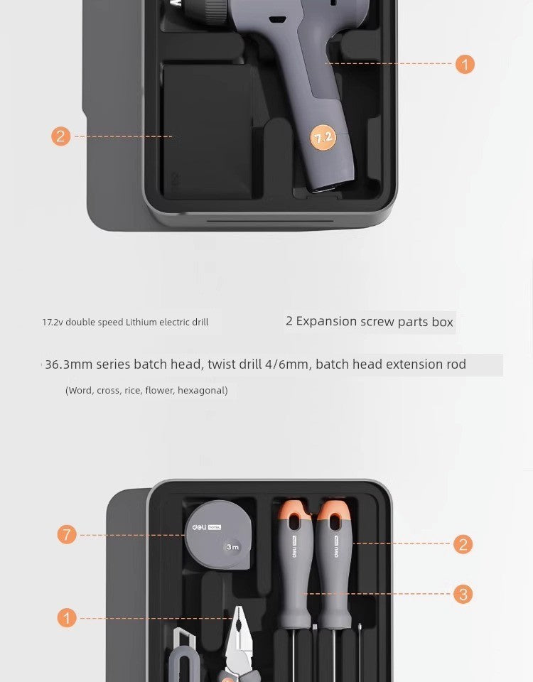 Deli Home Daily For Home Wire Cutter Hammer Lithium Electric Drill Emergency Repair Multifunctional Suit Tool H1001