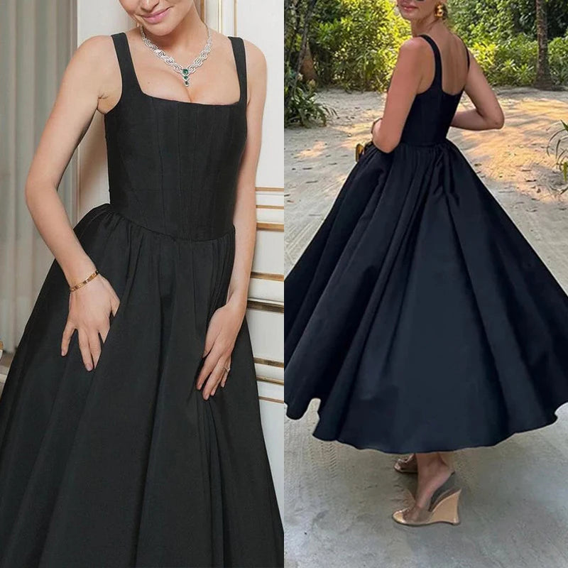 2024 Classic Style Womens New Elegant A Line Prom Dresses Strap Off-shoulder Square Collar Big Swing Dress Female Party Vestidos