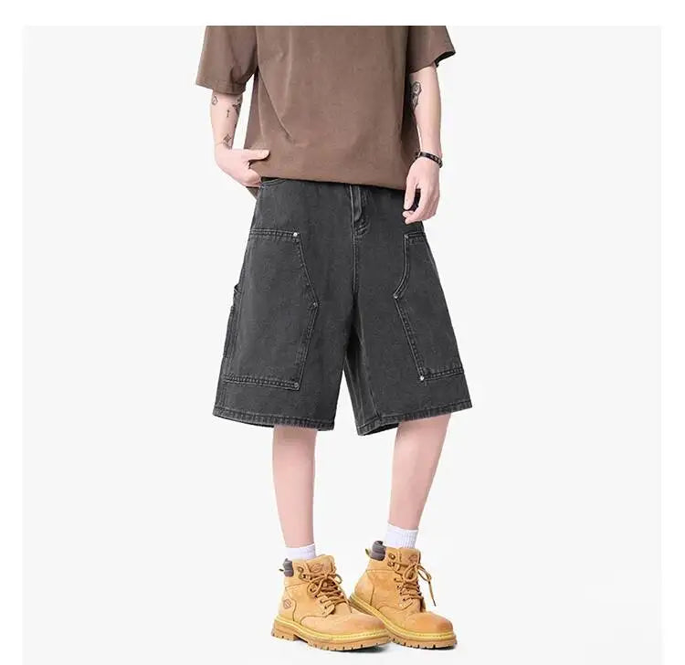 IEFB Workwear Men's Denim Shorts Multi Pocket Wide Leg Baggy Fit Casual Summer Streetwear Casual Cargo Jeans 9X2957