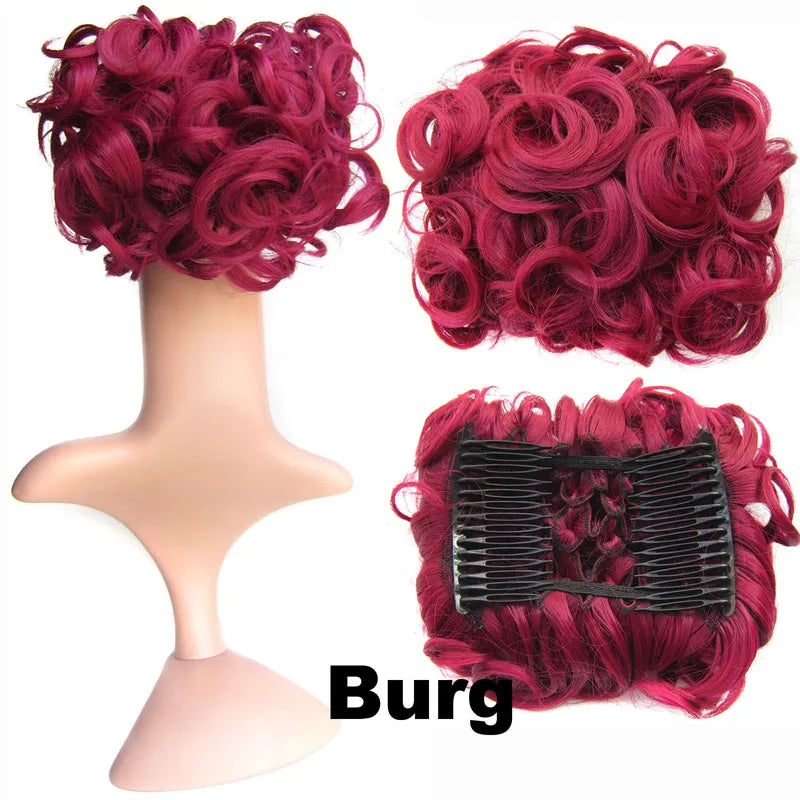Synthetic Curly Messy Bun With Combs Scrunchie Chignon Dish Hair Bun Extension Clip in Hair Bun Hairpiece for Women Girls