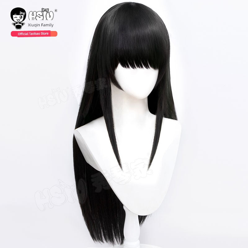 Xiuqin Family Sakamoto Daily Days Big Buddha Cos Wig Black Qi Broken Bangs Long Straight 80cm Clothes