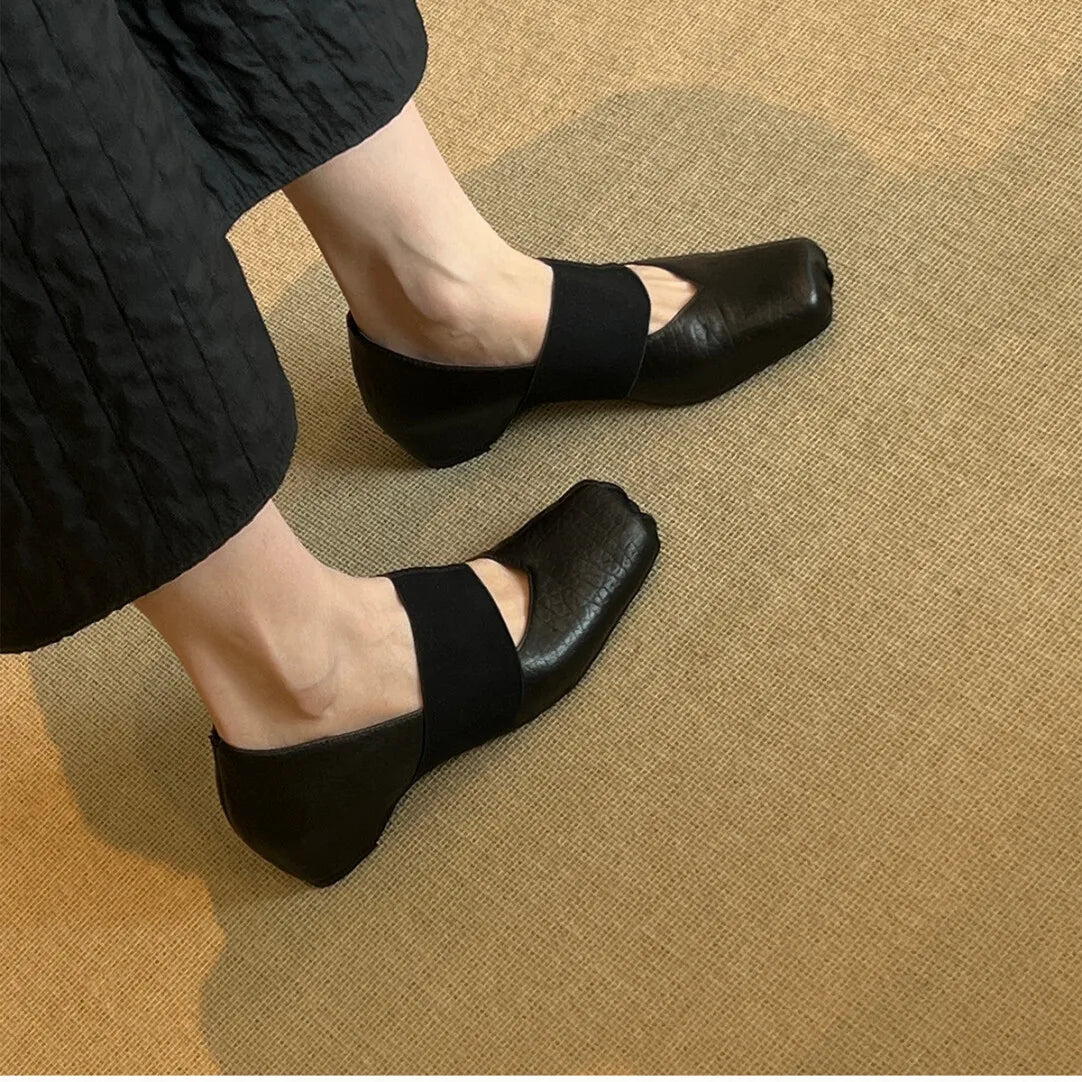 Luxury Shoes Women2026 New Leather Square Toe Elastic Band Mary Jane Women's Shallow Toe Flat Single Shoe Shoes for Women