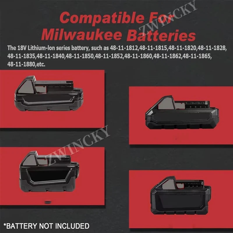 Wireless Charger Adapter for Milwaukee 18V Battery 15W Wireless Charging Adapter for Cell Phone with USB USB-C 2.1A Fast Charge