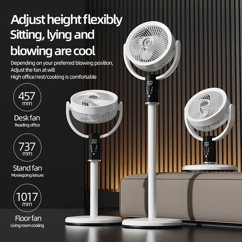 Floor Standing Fan Remote Control 6000mAh USB Rechargeable Height Adjustable Air Circulator for Camping Home Office Sturdy Base