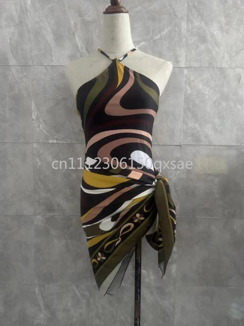 Luxury Design Women's Brown Headband Scarf Swimsuits with Letter Signature Logo Classic Brand Headband Bikini Sets Beachwear