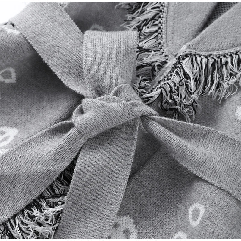 Women's Print Fringe Knitted Vest Coat Fashion Sleeveless Tie Waist Pocket Cardigan Sweater Lady 2025 Autumn Casual Outerwear