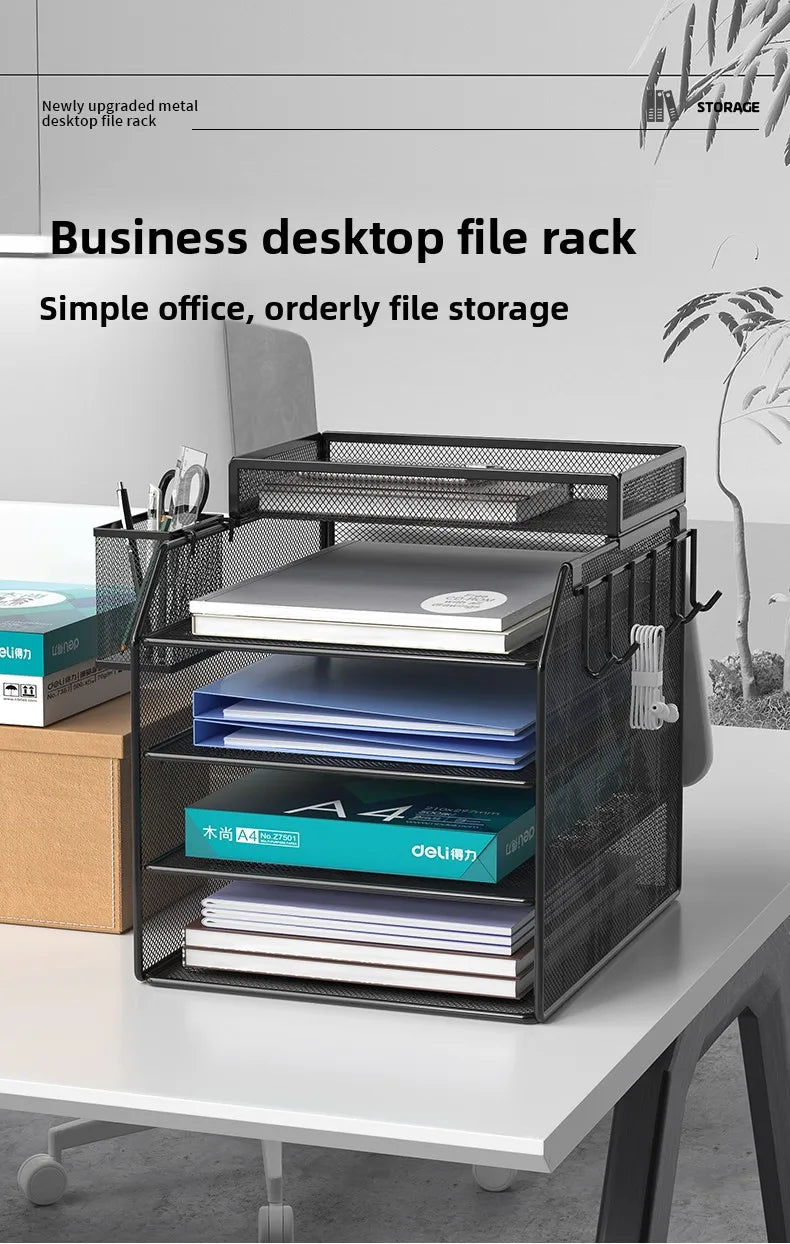 4 Trays Paper Organizer Letter Tray with Handle-Mesh Desk File Organizer, Paper Sorter Desk Organizer for Office, Home or School