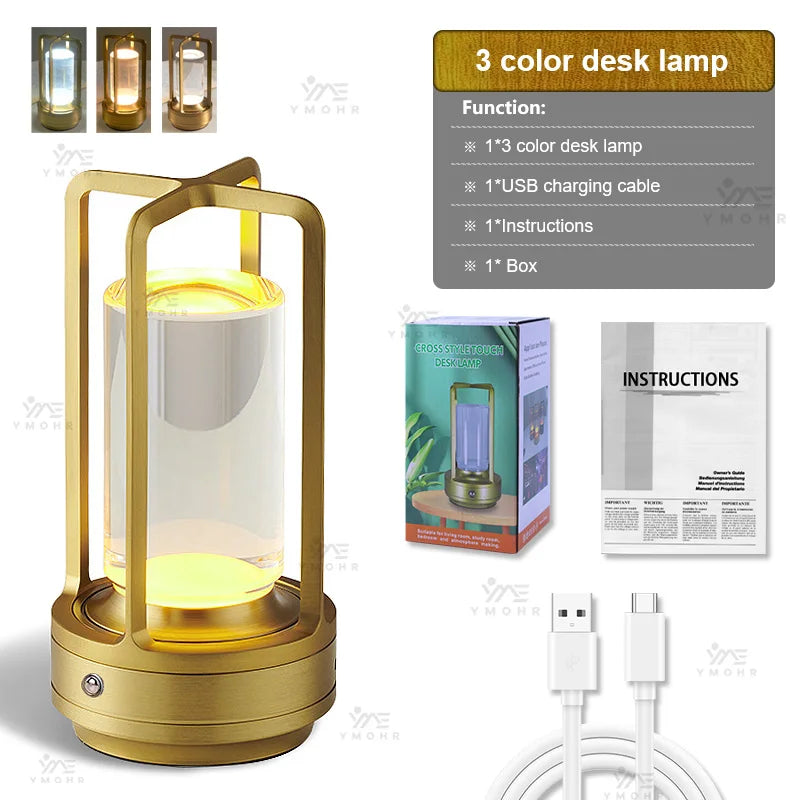 Retro Desk Lamp Warm White Light USB-C Fast Charge USB-C Fast Charge Waterproof Dimmable Gift Idea Table Bedside Lamp Home Decor