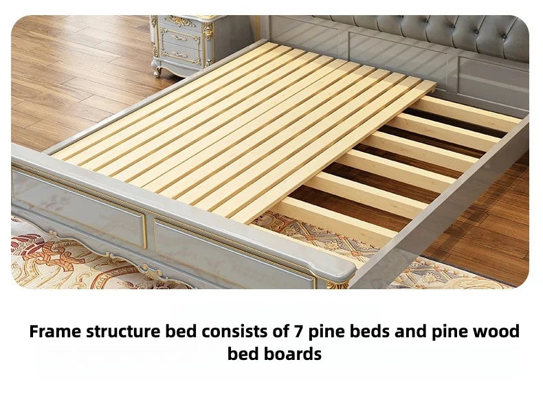 Vintage Modern Bed Multifonction Nordic Unique Queen French Bed Lounge Woode Headboard Camas Matrimonial Bedroom Furniture