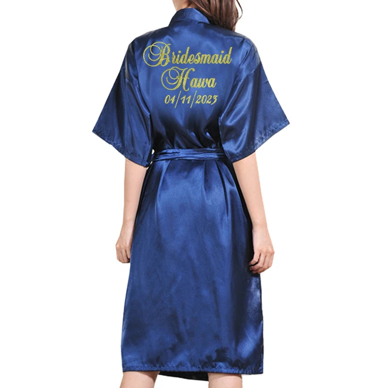 Customized Logo Bride Robe Wedding Bridesmaid Gift for Bridal Party Emulation Silk Soft Dress Home Bathrobe For Birthday Kimono