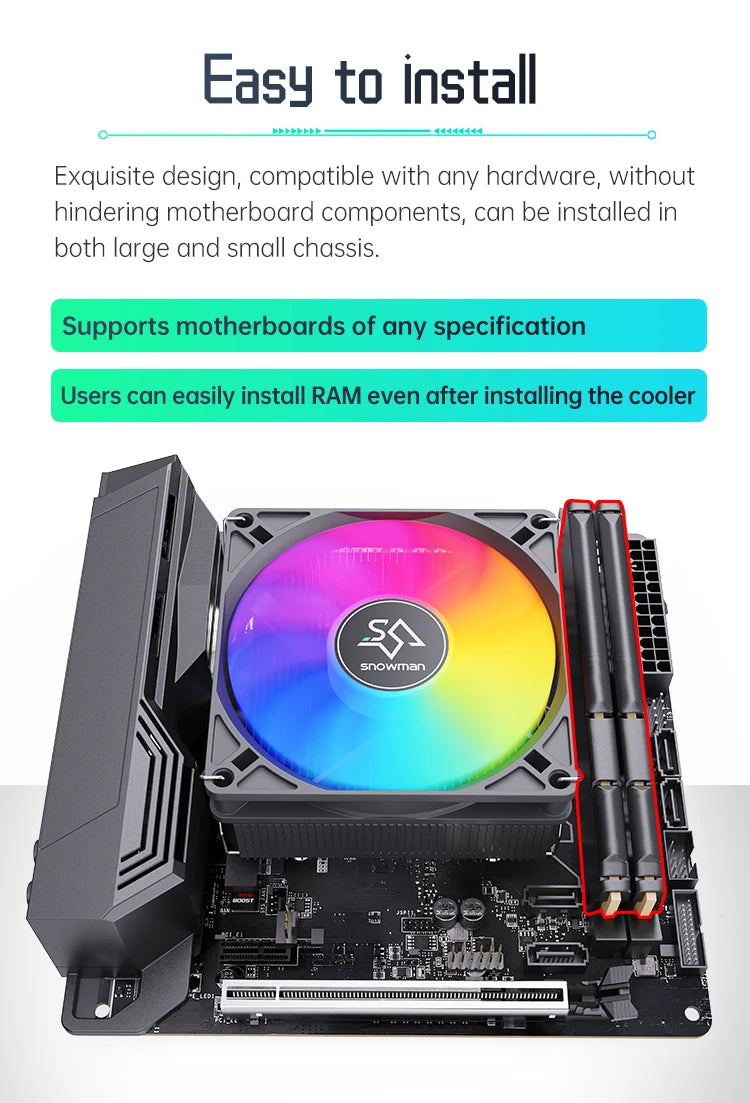 SNOWMAN MC45-4 ITX CPU Cooler Air 4 heat pipes cooling PC heat sink ARGB Fans PWM Intel LGA1851 1700 1200 1151 X99 2011 AM5 AM4