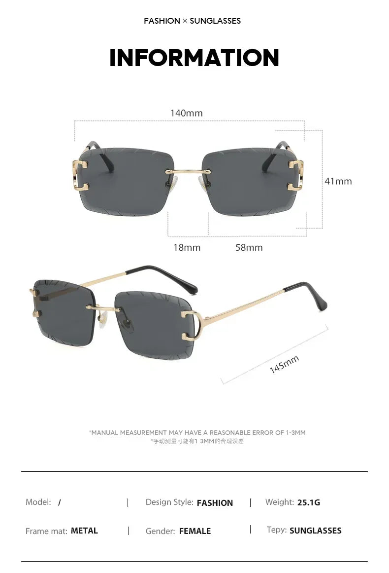 Fashion Square Sunglasses Vintage Women Men Frameless Sun Glasses Rimless Retro Luxury Brand Designer Eyeglasses UV400 Travel