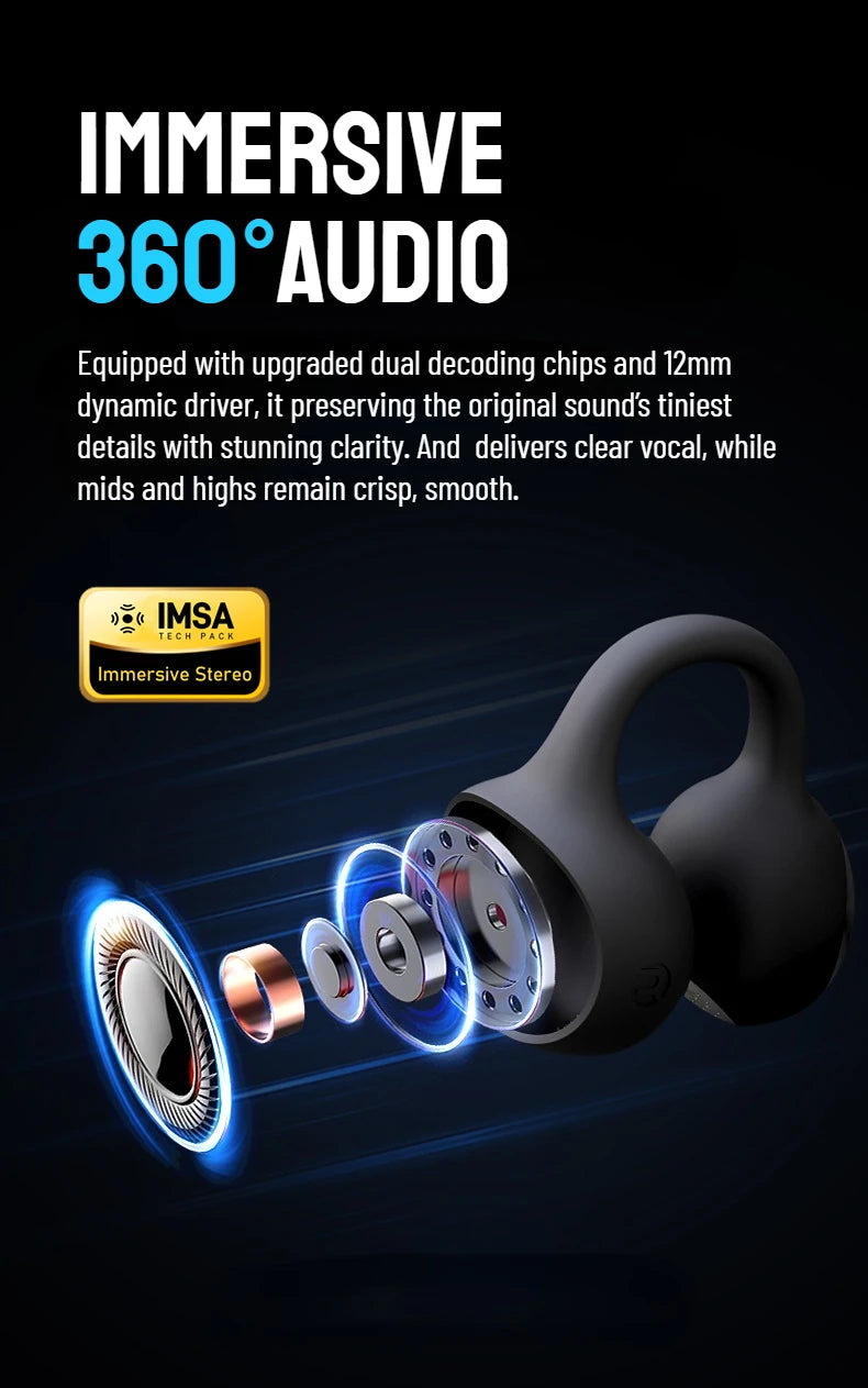 SANSUI W68 OWS Ear Clip Headphones Air Conduction Bluetooth 6.0 Earphones Dual ENC Clear Call TWS Wireless Earbuds with APP