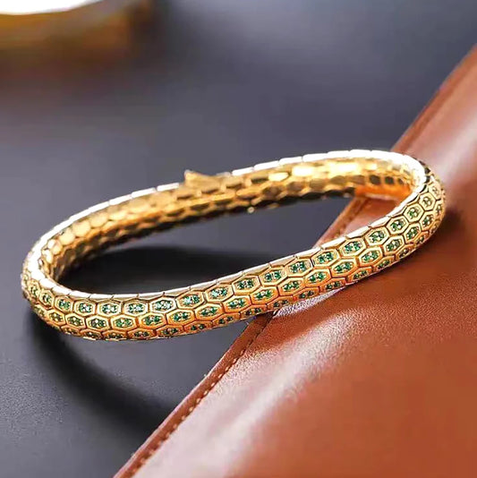 Serpent Honeycomb Bangle Micro Pave CZ Sapphire White Green Black Crystal Zircon Anti-tarnish Party Jewelry for Her Him