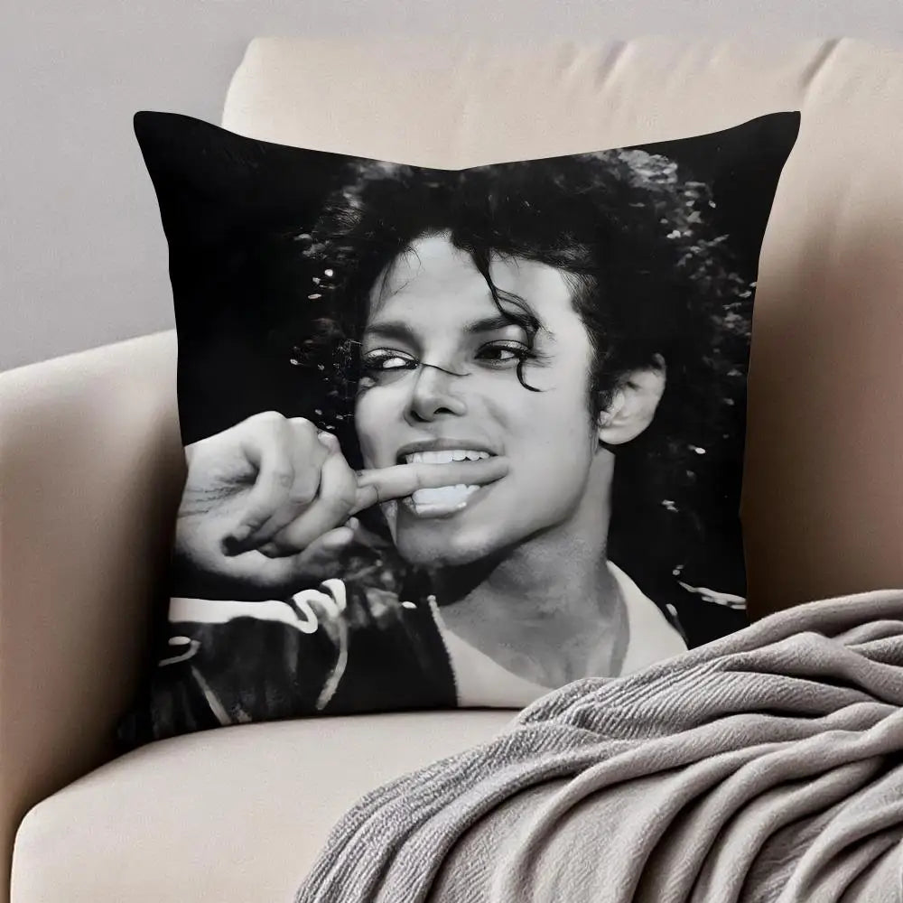 Pop Music M-Michael Jackson Cushion Cover Pillowcase Anti-dustmite Invisible Zipper Short Plush Sofa Cushion