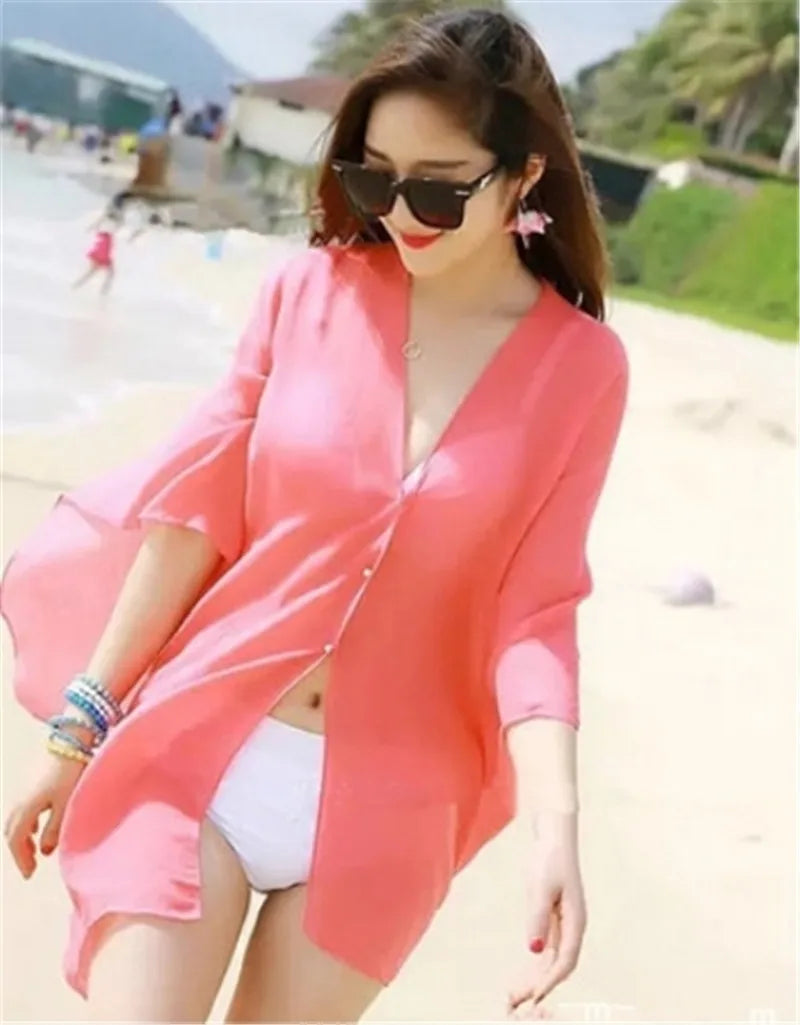 Chiffon Bikini Scarf Pareo Sarong Wrap mini dress  For Women fashion Vacation Summer Beach Cover Up