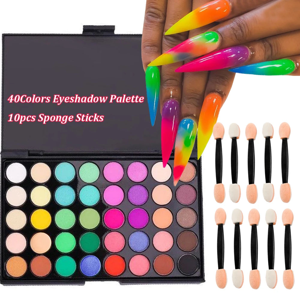40-Colors Nail Eyeshadow Palette Solid Gradient Nail Art Rubbing Powder - Highly Pigmented Shimmer Makeup Palette Matte Nail Dec