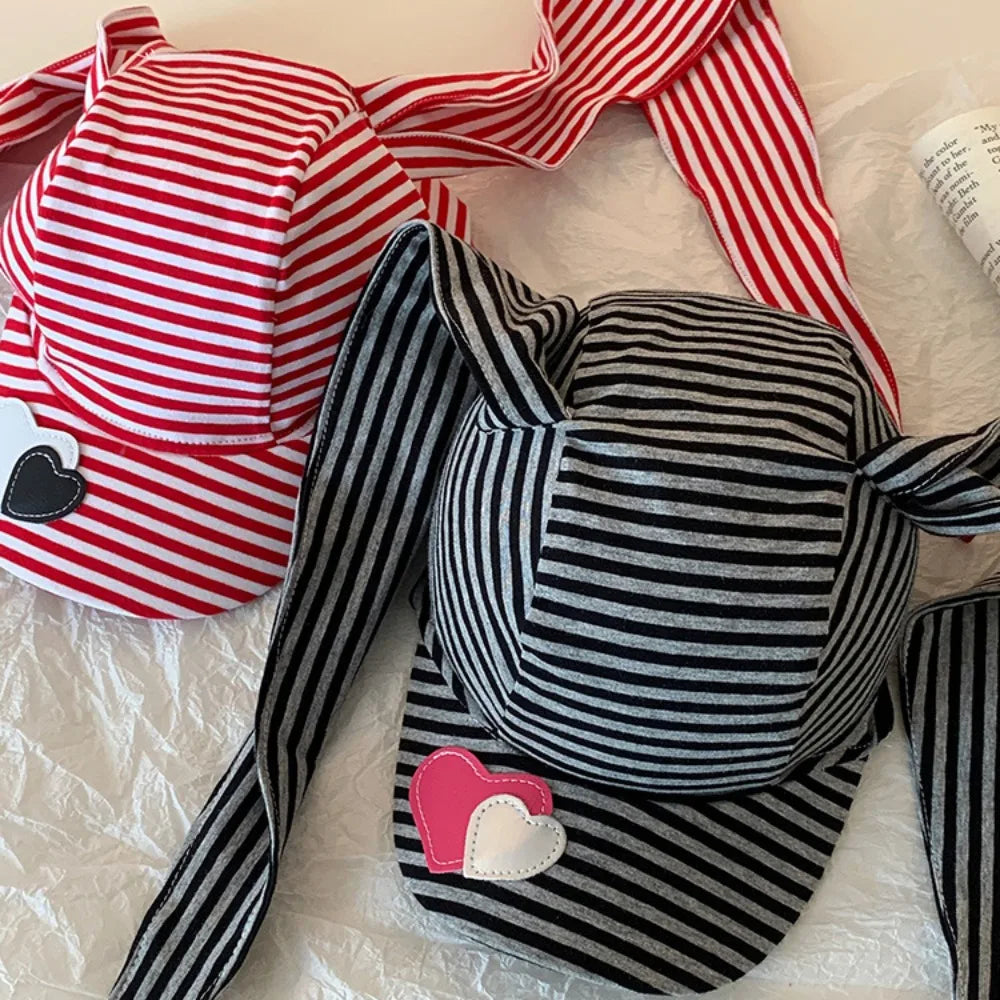 Apparel Accessories Rabbit Bunny Ears Baseball Cap Cotton Sunscreen Lop Ear Cap Hip Hop Y2K Heart Stripe Hat Street