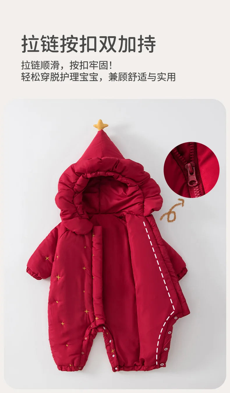 Winter Baby Romper Infant Thick Quilted Cotton Jumpsuit with Hood Warm Outwear for Outdoor Clothes Newborn Hooded Thick Coverall