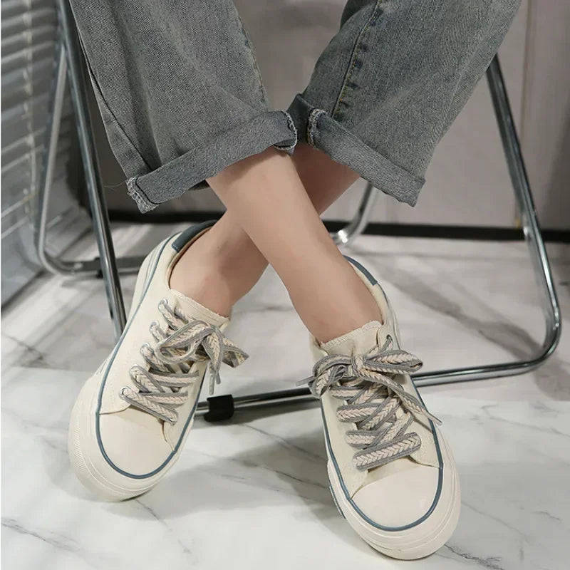 Women Platform Canvas Shoes Height Increasing Chunky Sneakers for Youth Girls Outdoor Trainers Female Ladies Thick Sole Footwear