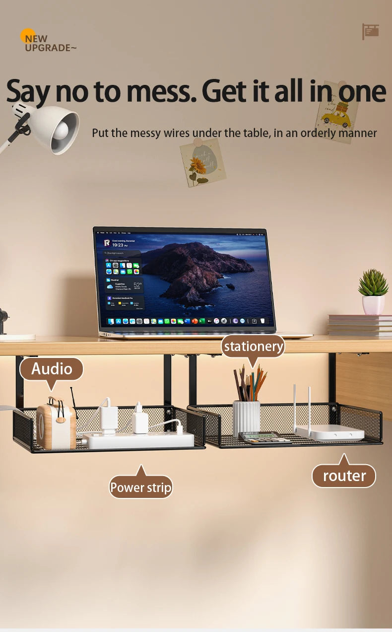 Under Desk Drawer Organizer Clamp-On, Mesh Metal Attachment, On or Under Desk Organizer for Office Supplies