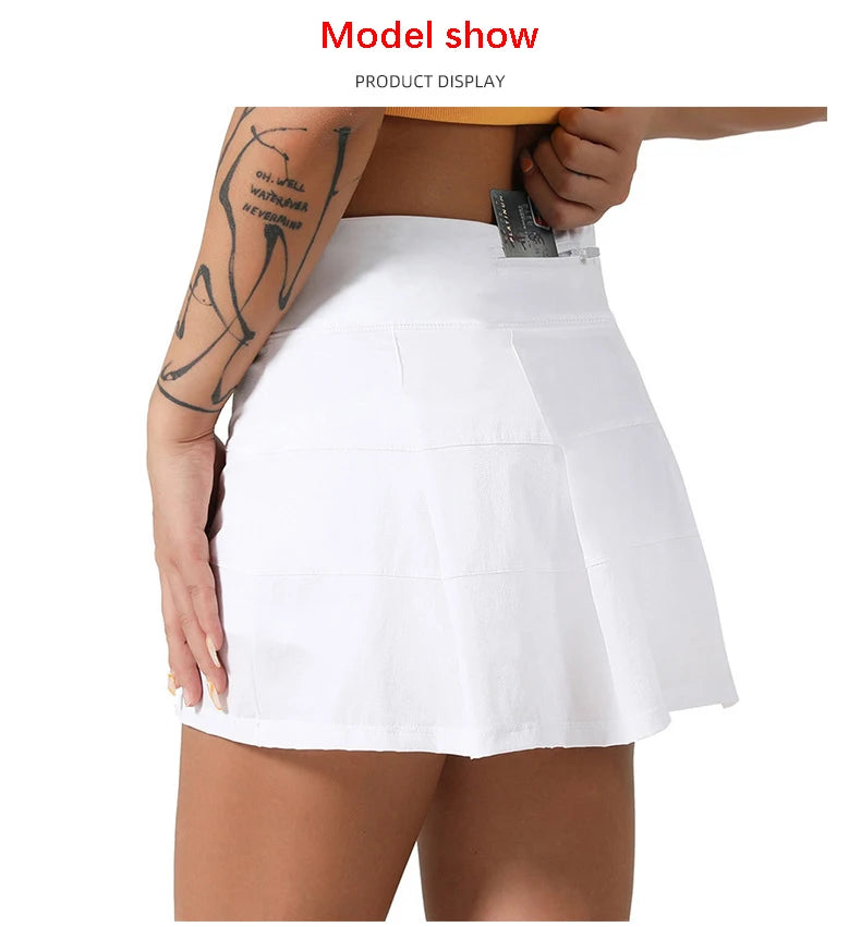 Women's Pleated Tennis Skirt Quick-Drying Anti-Exposure Leisure Joker Sports Golf Yoga Skirt for Female
