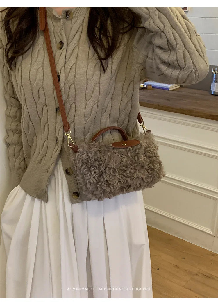 Luxury Women's Bags Plush Winter Shoulder Crossbody Fashion Trend Lightweight High Quality Dumpling Bags Lamb Fur Wings Handbags