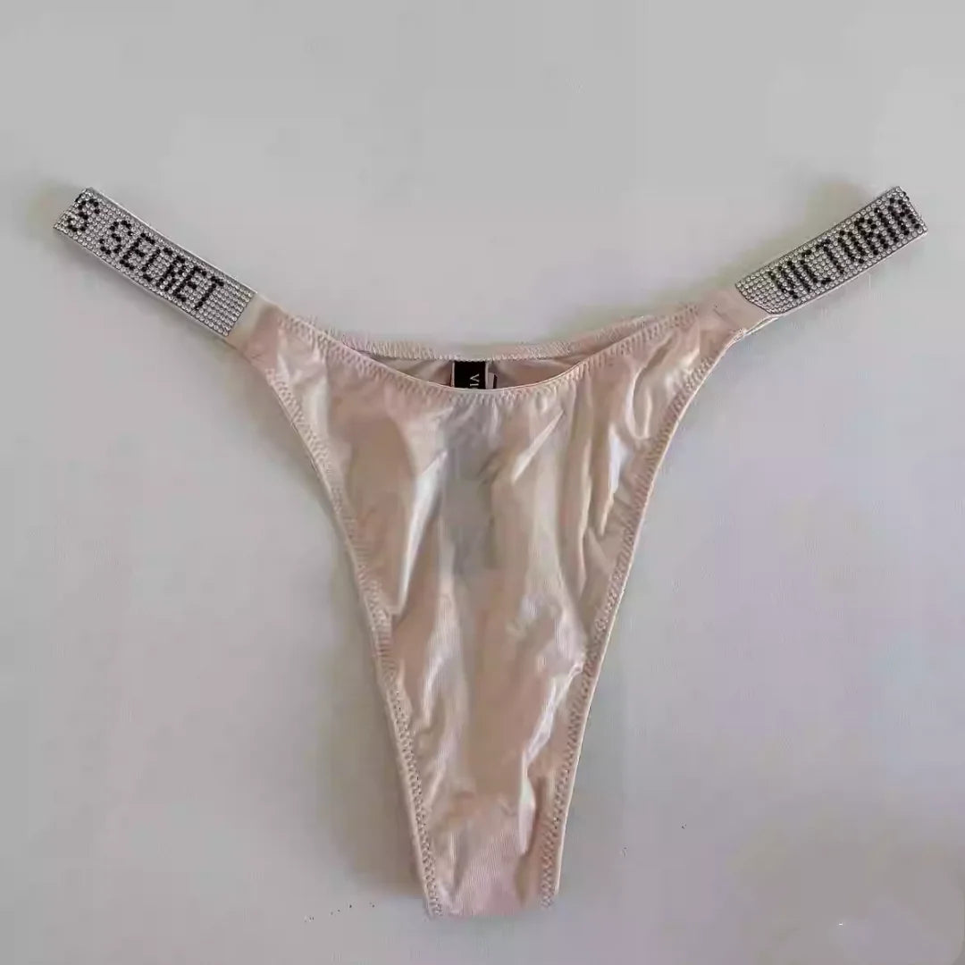 Fashion large size printed women's underwear comfortable rhinestone sexy underwear pink brand thong seamless t-pants metal chain