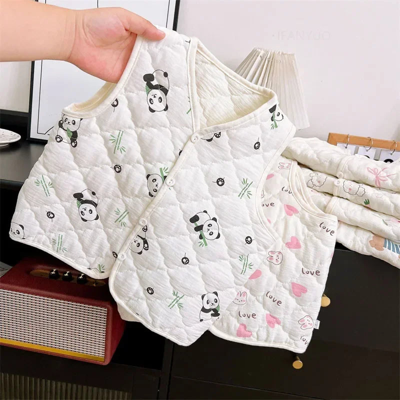 Spring Autumn Versatile Children Cotton Vest Cute Cartoon Boys Girls Infant Vests Winter Baby Warm Vest Coats Children Clothing