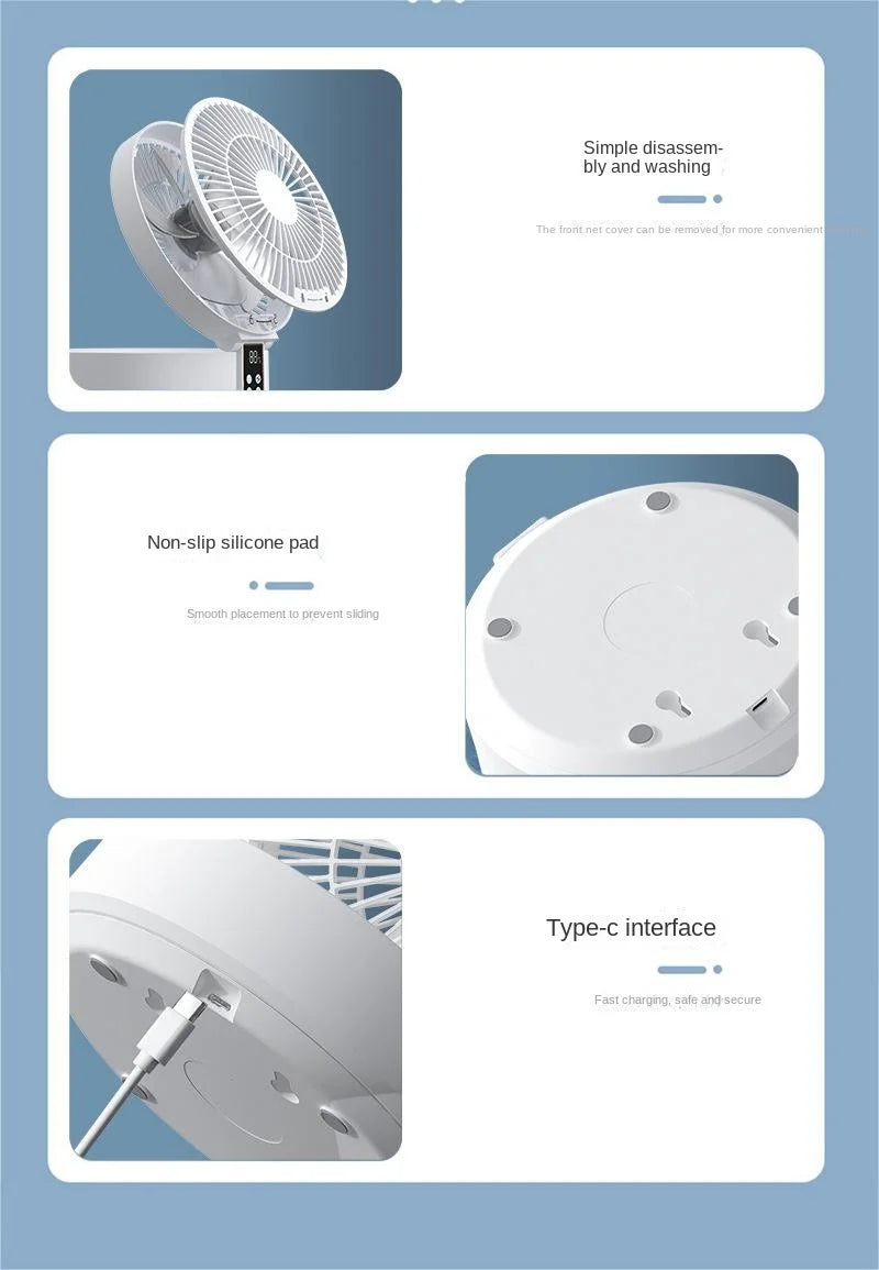 2023 New Fan With Remote Control Portable Wall-hanging Rechargeable Usb Electric Folding Fan Nightlight Air Cooler Household