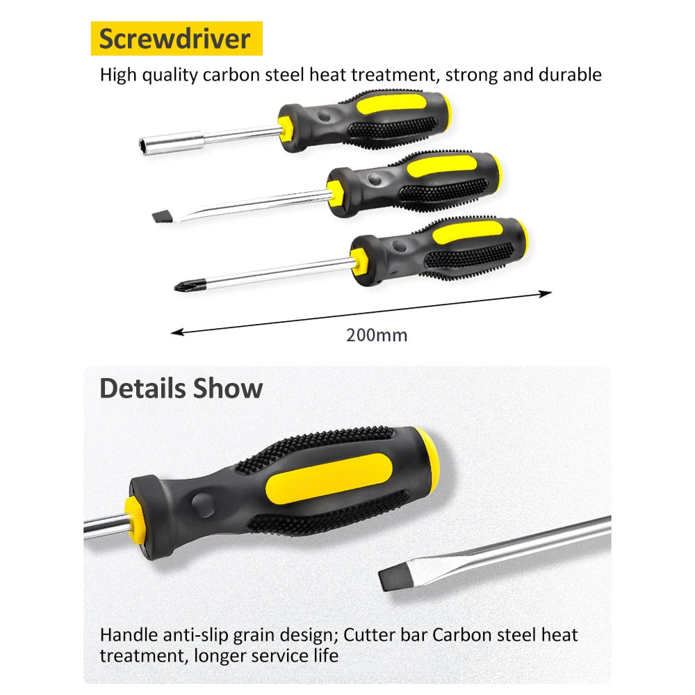 108 Piece Tool Set General House hold Hand Tool Kit with Plastic Toolbox Storage Case Used to Car repair And home Repair