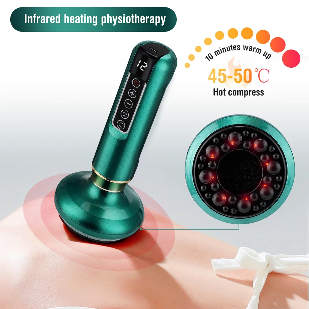 6/12 Speed Electric Cupping Massager Vacuum Suction Cup GuaSha Anti Cellulite Beauty Health Scraping Infrared Heat Body Slimming