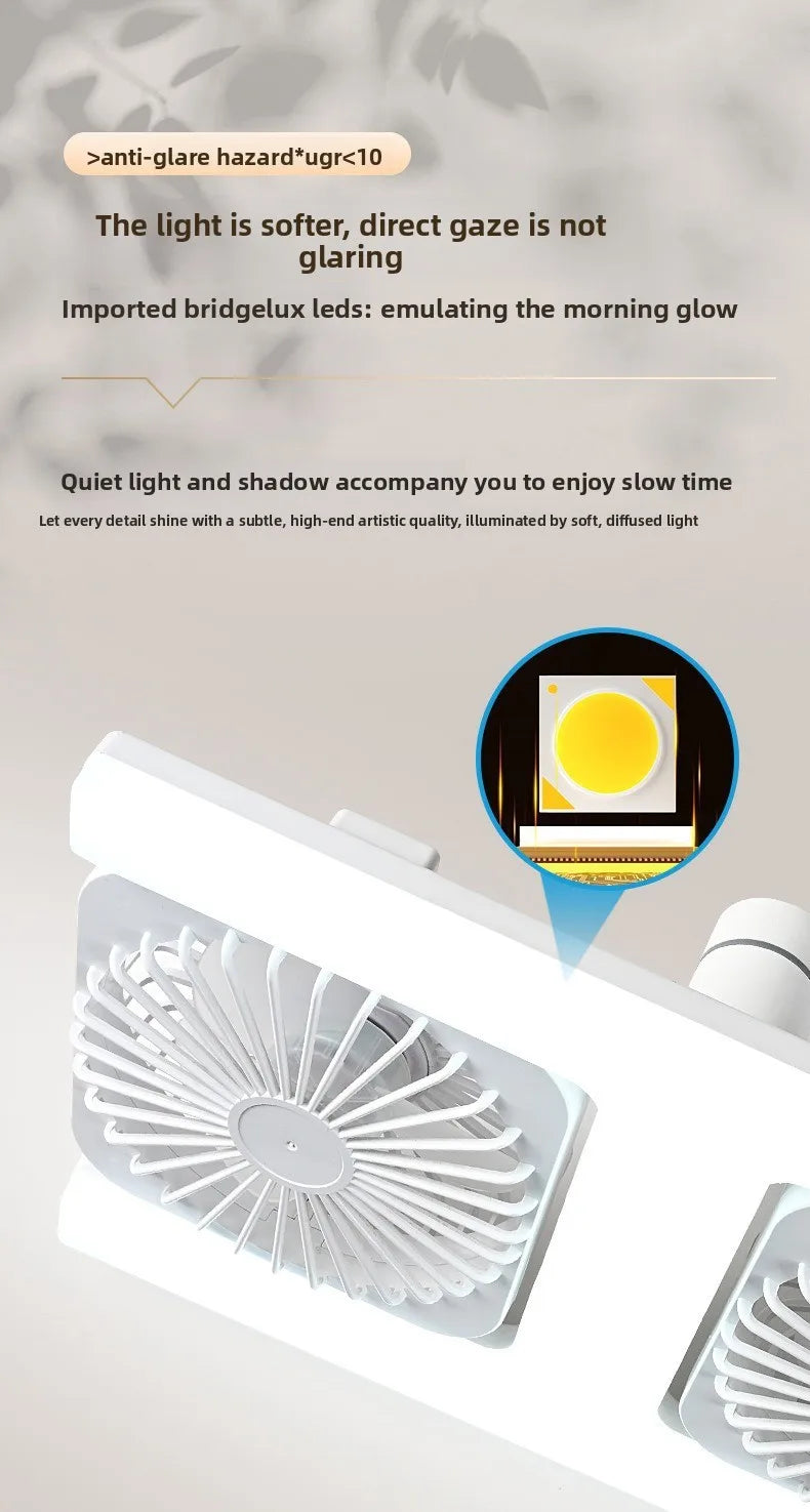 3000K-6000K E27 Ceiling Fan Light with Remote Control Dimming Speed Control Dual Head Fan for Air Circulation Silent Fan Light