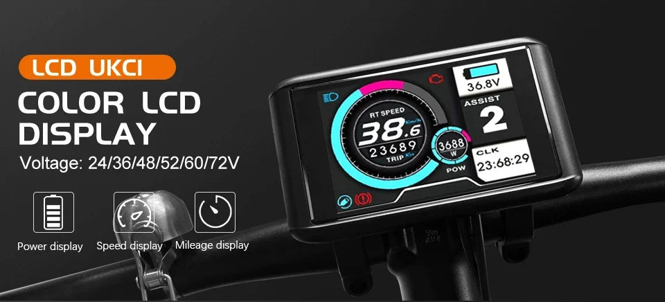 Ebike Sine Wave Display Controller 100A Three-Mode 48V52V60V72V with Learning Function UKC1 LCD Color Display 3000W5000W Motor