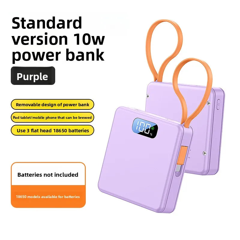 10W PD 22.5W Fast Charge Power Bank Case 3x18650 Solderless DIY Battery Box USB Type C PD3.0 QC4.0 Shell With Charging Cable