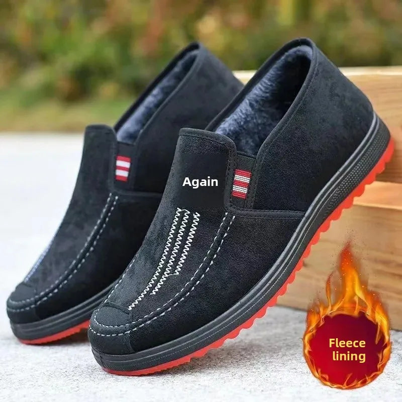 Men's Winter Cotton Boots Anti-slip Wear-resistant Slip-on Casual Work Shoes Lazy Person's Comfortable Canvas Shoes