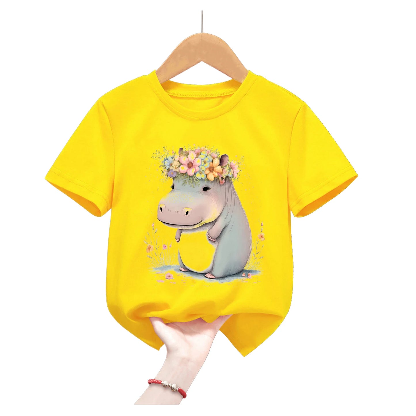 Lion King Animal Print Yellow T Shirt For Girls/Boys Summer Short Sleeve Tshirt Koala/Duck/Bee/Bunny/Dolphin Kids Clothes