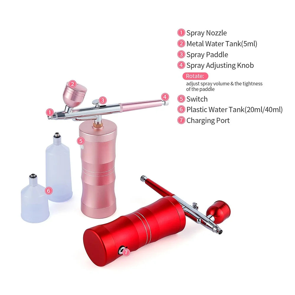 Top 0.3mm Pink Mini Air Compressor Kit Air-Brush Paint Spray Gun Airbrush For Nail Art Tattoo Craft Cake Nano Fog Mist Sprayer