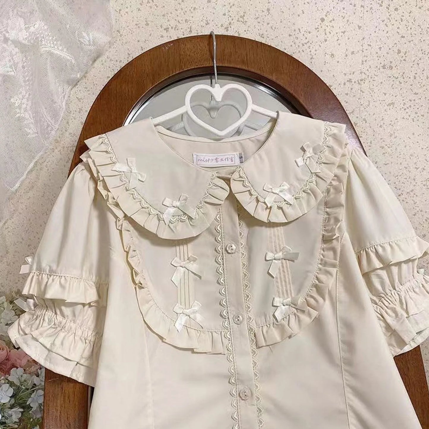 Spring Blouse Women Japanese Kawaii Cute Lace Patchwork Peter Pan Collar Shirt Vintage Sweet Embroidery Top Blusas