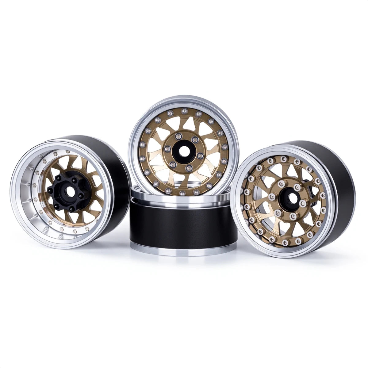 4Pcs 1.9 Aluminum Beadlock Wheel Rims Adjustable Offsetfor 1/10 RC Crawler Car TRX4 TRX6 SCX10 90046 GEN7 8 D90 Upgrade Parts